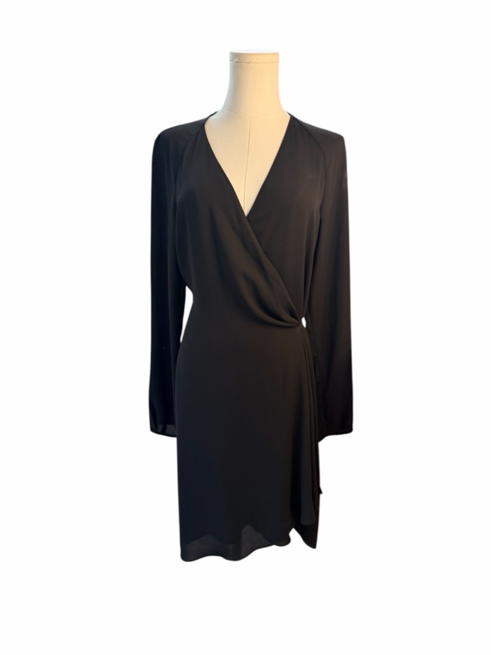Babaton Black Wrap Dress Long Sleeve Minimalist Chic Size M capsule wardrobe